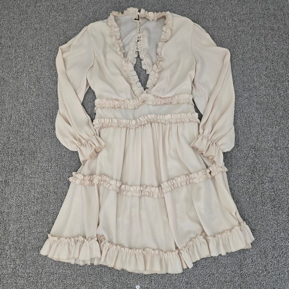 Dresses & Skirts - Cream Ruffle Tiered Mini Dress‎ Open Back Coquette Romantic Boho Size M